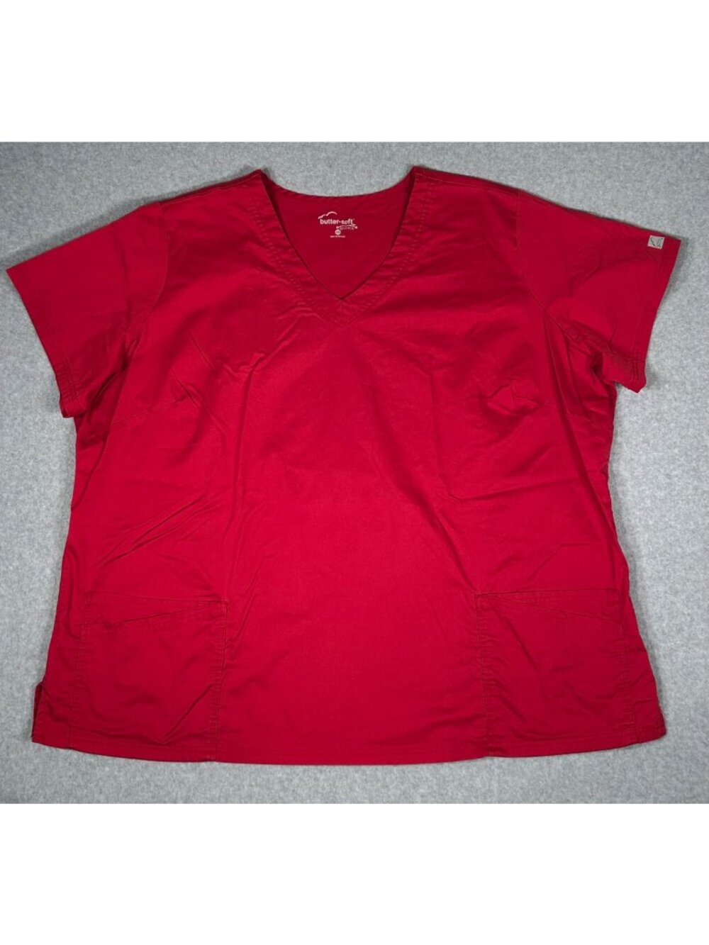 Butter-Soft Stretch Women's Deep Red V-Neck Scrub Top Plus Size 4X w/ Pockets